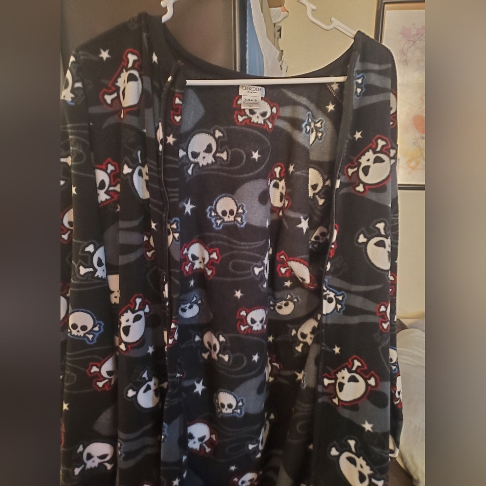 Cherokee black skull footed pajama
